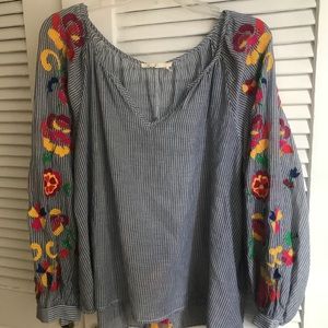 Anthropologie floreat blouse embroidered sleevesXL